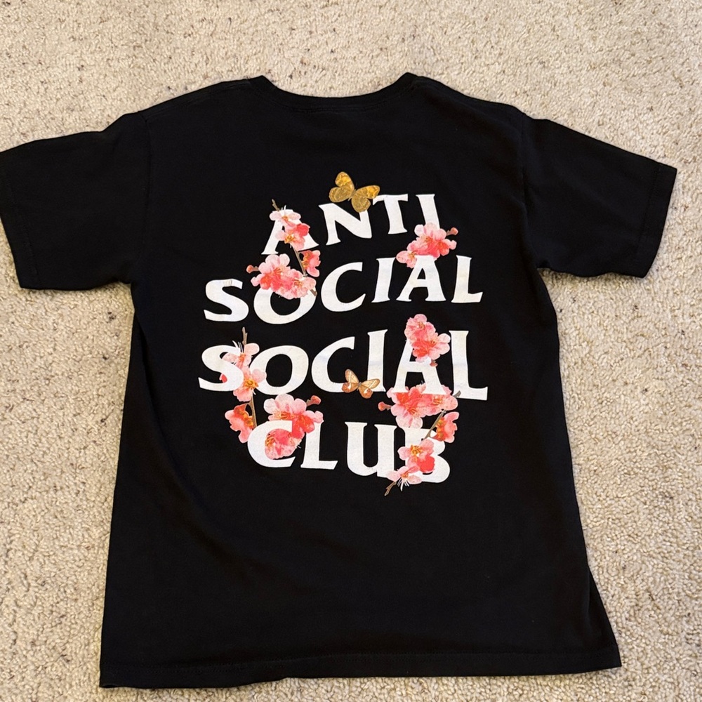 Anti Social Social Club Black Tee with Pink Cherry Blossom